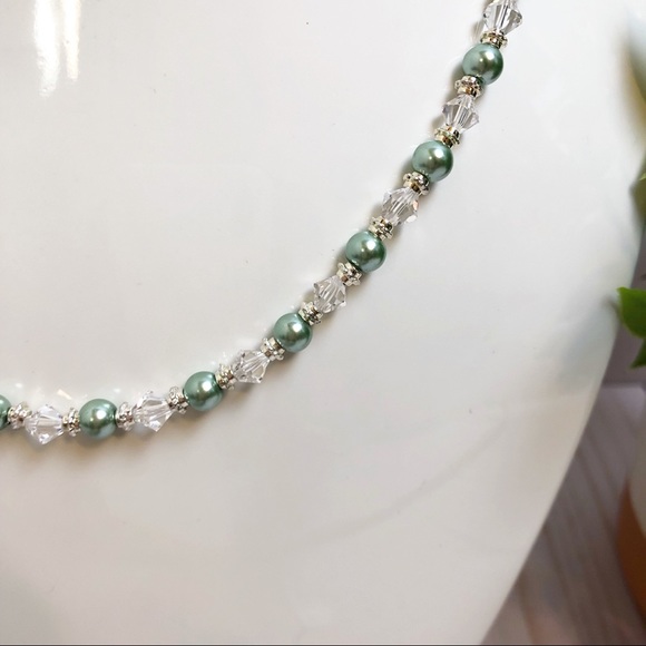 Swarovski Crystal & Sage Green Pearl Bead Necklace - Picture 2 of 3